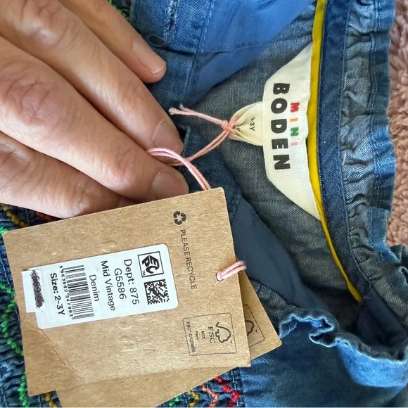 Mini Boden Blue Denim Dress with Rainbow Smocking - Picture 3 of 3